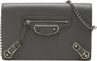 Balenciaga Pre-owned Cross Body Bags, female, Gray, Size: ONE SIZE Pre-owned Classic Metallic Edge Leather Chain Wallet