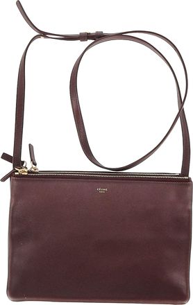 Celine Pre-owned Womens Large Trio Crossbody Bag in Burgundy Lamb Leather Sheepskin - One Size