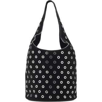 Mango Grommet Detail Leather Bucket Bag in Black at Nordstrom