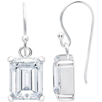 MAX + STONE Sterling Silver Emerald Cut Gemstone Drop Earring