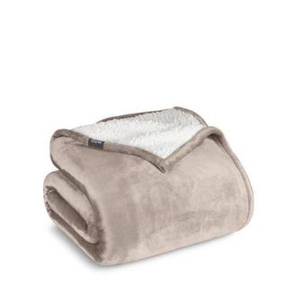 Bare Home Reversible Plush Fleece Blanket in Pebble at Nordstrom, Size Full