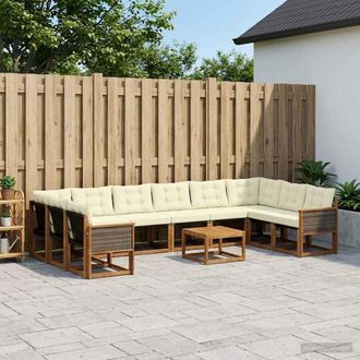 vidaXL Vidaxl Set Di Divani Da Esterno 11 Pz Naturale E Crema