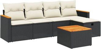 vidaXL Set De Sof&aacute;s De Jard&iacute;n 6 Piezas Y Cojines Rat&aacute;n Sint&eacute;tico Negro Vidaxl