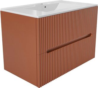 Vente-Unique Mueble de ba&ntilde;o suspendido estriado con lavabo encastrado - Terracota - 80 cm - PAVANI