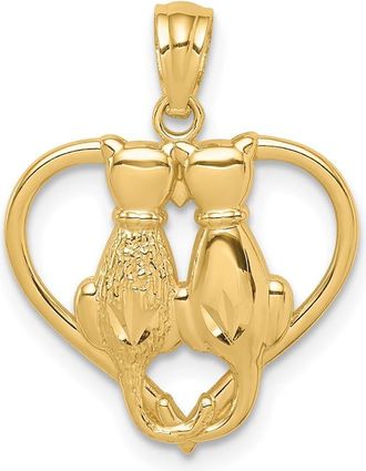 Diamond2Deal 14k Yellow Gold Sitting Cats in a Heart Pendant