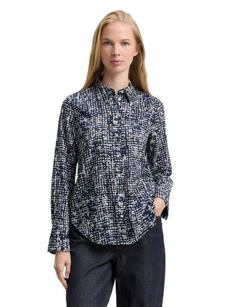 Tom Tailor Hemdbluse TOM TAILOR, Damen, Gr. 36, blau (navy abstract dot design), Web, Obermaterial: 53% Baumwolle, 47% Modal, bedruckt, gemustert, regular fit Po