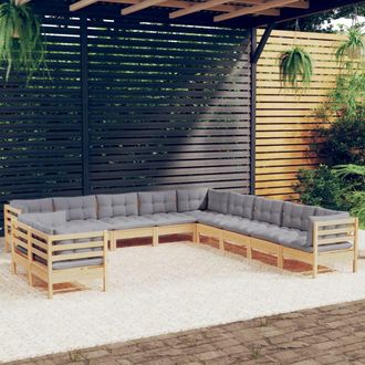 vidaXL Juego De Muebles De Jard&iacute;n 11 Pzas Y Cojines Madera Maciza Pino Vidaxl