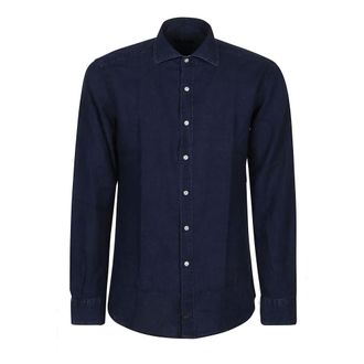 Fay Casual Shirts, male, Blue, Size: L Medio Long Sleeve Shirt