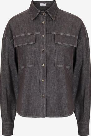 Brunello Cucinelli Boxy-Hemd aus Denim Sparkling