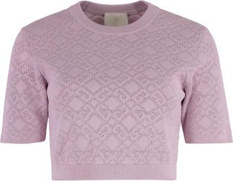 Givenchy Geribbelde Jacquard Gebreide Cropped Top - Dames - Ronde hals truien - Roze - M - Polyester - Truien & Vesten