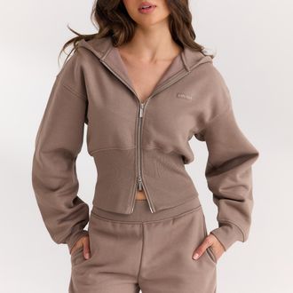 Lounge Getailleerde hoodie met ritssluiting - Mushroom - XXL