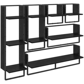 vidaXL Conjunto de estantes de pared con estante 6 pcs Roble Negro vidaXL