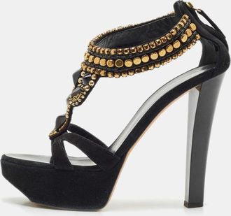 Giuseppe Zanotti Black Suede Embellished Platform Sandals