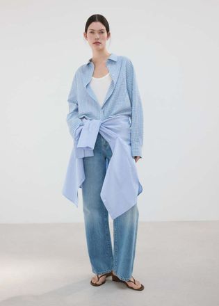 Mango Camicia dritta quadri celeste - Donna - XS - MANGO