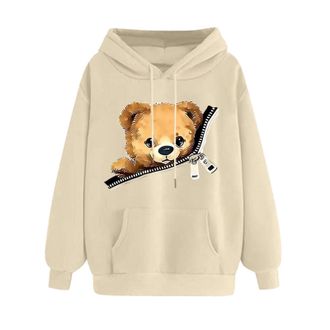 Generic AnnSemo Hoodies for Women UK Casual Long Sleeve Tops Womens Cuddly Teddy Bear Print Hoodies Loose Fit Zip Drawstring Hood Sweatshirts with Kangaroo Po