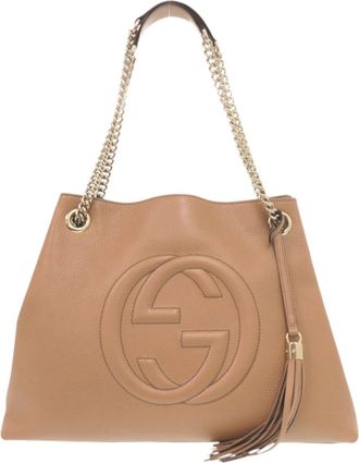 Gucci Beige Leather Shoulder Bag Tote Bag (Pre-Owned)