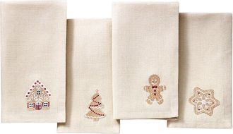 Elrene Set Of 4 Gingerbread Bliss Embroidered Napkins