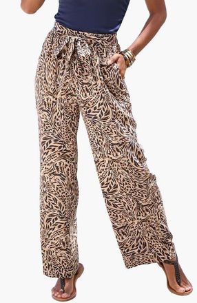 Lascana Printed Wide Leg Pants in Beige & Black at Nordstrom, Size 10