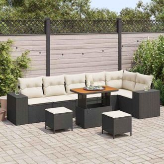 vidaXL Conjunto De Sof&aacute; De Jard&iacute;n 9 Pcs Negro Rat&aacute;n Sint&eacute;tico Vidaxl