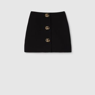 Gucci Cr&ecirc;pe Wool Skirt With Double G Button, Black, Ready-to-wear