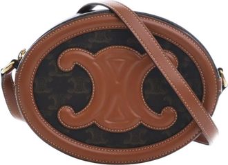 Celine 2023 Triomphe Coated Canvas Cuir Triomphe Oval crossbody bag - Marrone