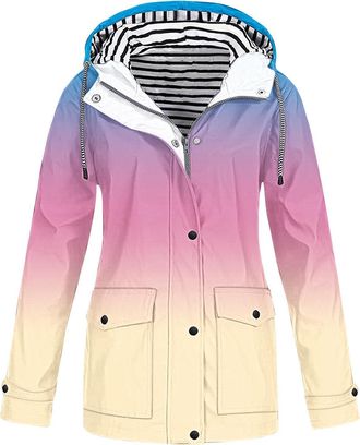 Generic Waterproof Jackets Women Hood Rain Coat Plus Size Softshell Jackets Ski Winter Outdoor Hiking Traveling Windbreaker Running Outerwear Tie Dye Print Tr