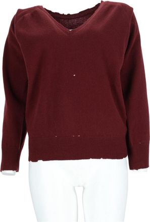 Maison Margiela Burgundy V-Neck Puffed-Sleeve Sweater