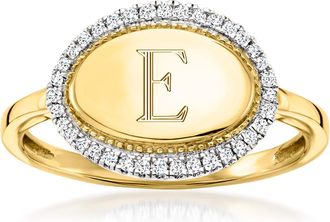 RS Pure by Ross-Simons Diamond Personalized Oval Ring in 14kt Yellow Gold