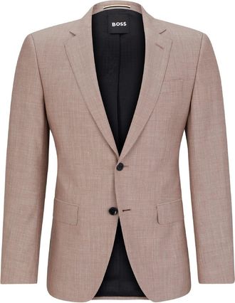 HUGO BOSS Mens Solid Patterned Notch Collared Blazer in Pink - Size 36 (Chest)