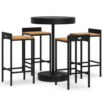 Berkfield Home 5 Piece Garden Bar Set Black Poly Rattan&Solid Wood Acacia