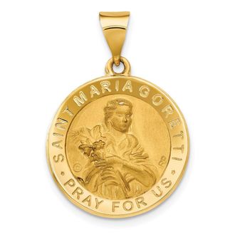 Diamond2Deal 14k Yellow Gold Polished Satin St. Maria Goretti Hollow Medal Pendant