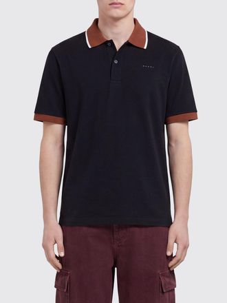 Marni Cotton Polo Shirt with Contrasting Trims and Striped Collar