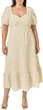 endless rose Textured Puffed Sleeve Midi Dress in Ivory at Nordstrom, Size 3X