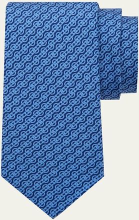 Ferragamo Mens Interwoven Gancini-Print Silk Tie