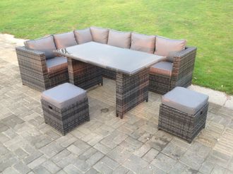 Fimous Outdoor Lounge Rattan Corner Sofa Set Garden Furniture with Small FootStools 6 Seater in Dark Grey