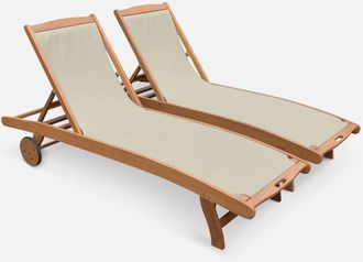 Sweeek Tumbona De Madera Multiposici&oacute;n Con Ruedas, Set De 2