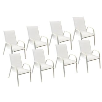 Happy Garden Lote De 8 Sillas Marbella En Textileno Blanco Aluminio Blanco