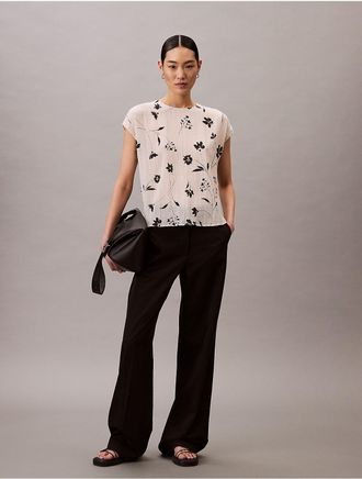 Calvin Klein Womens Floral Print Smocked Top - Multi - XXS