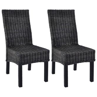 vidaXL Vidaxl - Sillas De Comedor 2 Unidades Rat&aacute;n Kubu Y Madera Caoba Negro