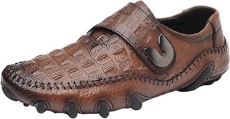 Generic Mens Genuine Leather Loafers Slip On Print Dress Shoes Full Grain Leather Casual Business Shoes for Men Fashion Comfort Footwear(Brown,10.5)