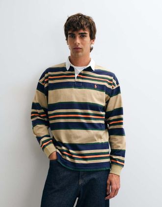 Polo Ralph Lauren rugby shirt relaxed fit marrone e multicolore