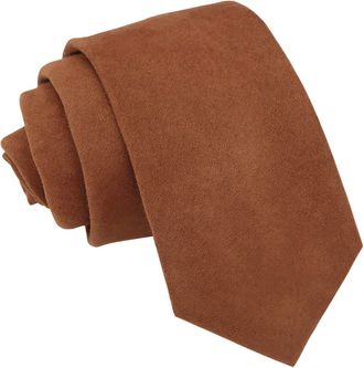 DQT Mens Plain Suede Wedding Formal Slim Tie - Toffee Brown