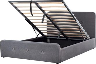 Beliani Beliani - Upholstered eu Double Size Fabric Bed Frame 4ft6 Storage Polyester Grey Rennes