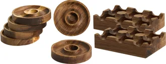 Beliani Conjunto De Hueveras Para 8 Huevos De Madera De Acacia Servir Guardar Huevos Marr&oacute;n Fournil