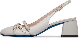 Loriblu Slingback in glanzend tofu en goud met bandjes - Dames - Pumps - Wit - 37 EU - Schoenen