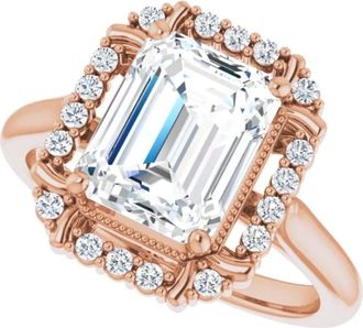 Pompeii3 4 1/4 Ct Emerald Moissanite & Diamond Engagement Ring White Yellow or Rose Gold