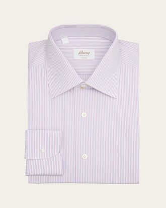 Brioni Mens Giza 87 Cotton Multi-Stripe Dress Shirt