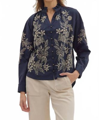 Entro Delphinium Long Sleeve Blouse In Navy