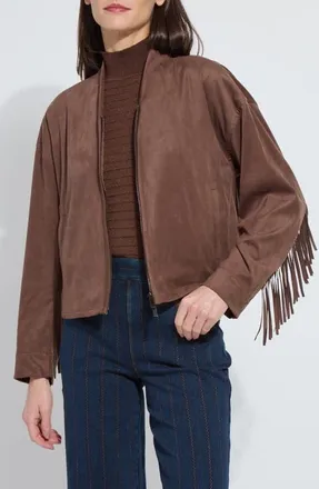 Lyssé Candence Fringe Trim Faux Suede Jacket in Polished Wood at Nordstrom, Size X-Small
