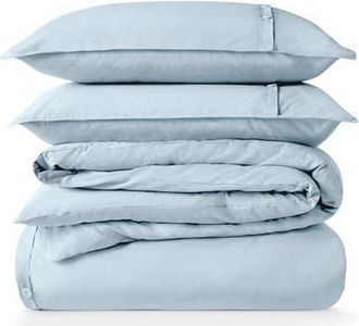 Bare Home 100% Organic Cotton Percale Duvet Cover and Sham Set in Winter Blue at Nordstrom, Size Queen